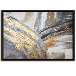 Tableau Abstrait – Courbes Dorées & Grises