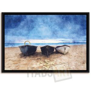 Tableau Plage – Barques Aquarelle