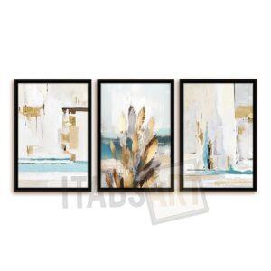 Triptyque Naturel – Beige, Bleu & Végétal